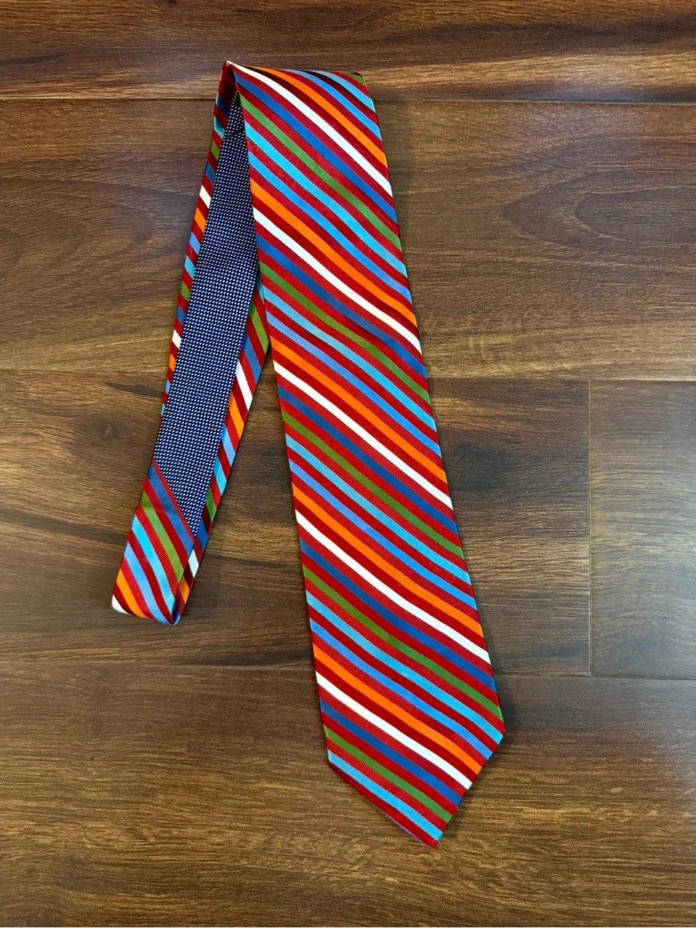 TOMMY HILFIGER Multicolor Diagonal Stripe Tie - Red, Blue, Green, Orange, Whit